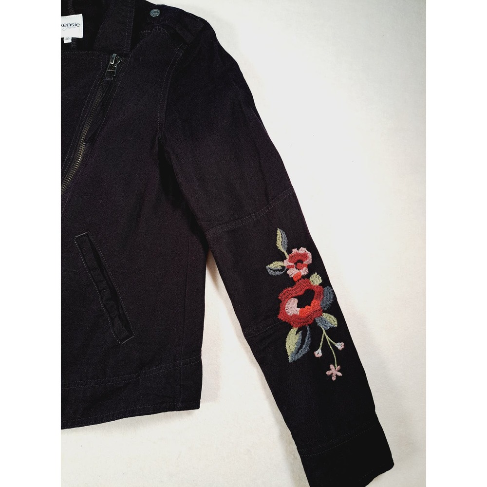 Kensie Jeans Women's Cotton Zipper Jacket Embroidered Flower Design Medium - Picture 3 of 10